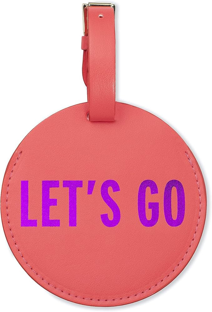 Kate Spade New York Round Vegan Leather Luggage Tag for Women, Durable Suitcase ID Tag, Let's Go | Amazon (US)