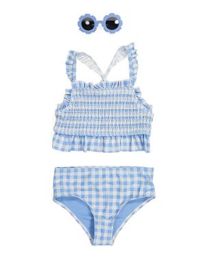 Girls Gingham Two-piece Swimsuit With Smocking And Sunglasses | Clothing | Marshalls | Marshalls