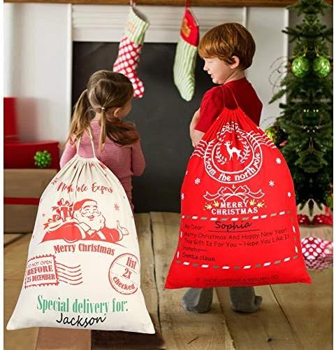 OurWarm 2Pcs Personalized Santa Sacks Christmas Gift Bags with Drawstring Large Santa Bags for Ki... | Amazon (US)