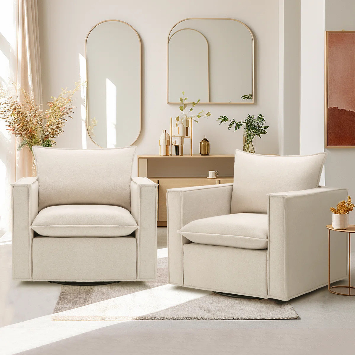 Hendina Upholstered Swivel Armchair (Set of 2) | Wayfair North America
