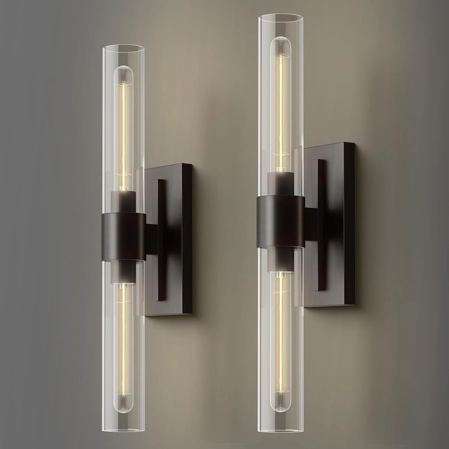 Mailus Wall Sconces, 22.8" Industrial-Chic Dual Glass Cylinder Wall Sconce(Set of 2) (Set of 2) | Wayfair North America