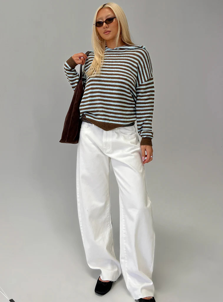 Kaio Mid Rise Barrel Leg Denim Jeans White | Princess Polly US