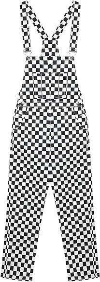 GEZOUR Women's Classic Checkerboard Bib Overalls - Black & White Plaid | Amazon (US)