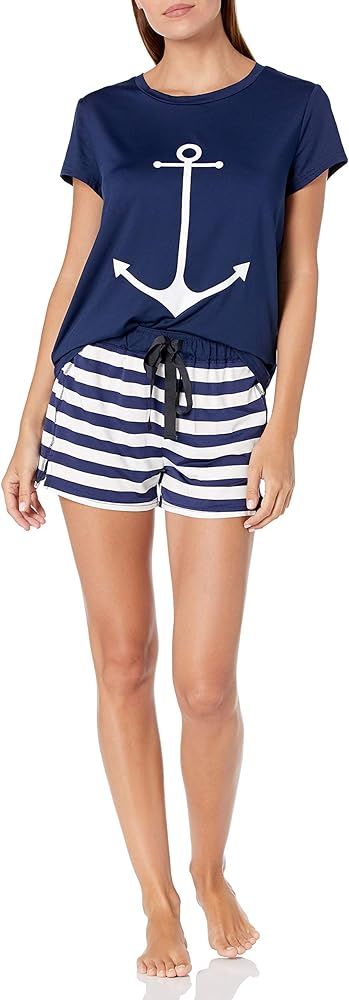DIDK Women's Anchor Print Tee and Striped Shorts Pajama Set | Amazon (US)