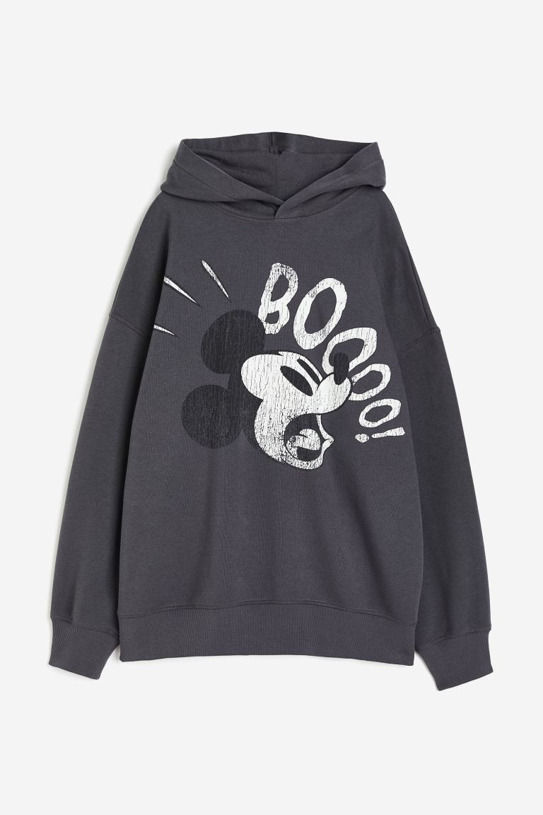 Oversized Printed Hoodie - Dark gray/Mickey Mouse - Ladies | H&M US | H&M (US + CA)