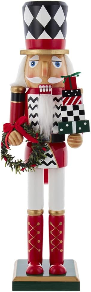 Kurt S. Adler 15-Inch Red, White and Black Nutcracker with Gift Box and Wreath | Amazon (US)