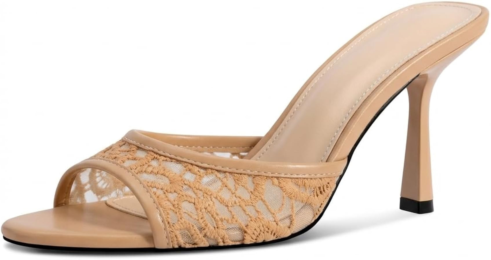 Women's Kitten Heels Open Toe Mules Heels Slip On Lace Heeled Sandals Summer Dress Shoes for Part... | Amazon (US)