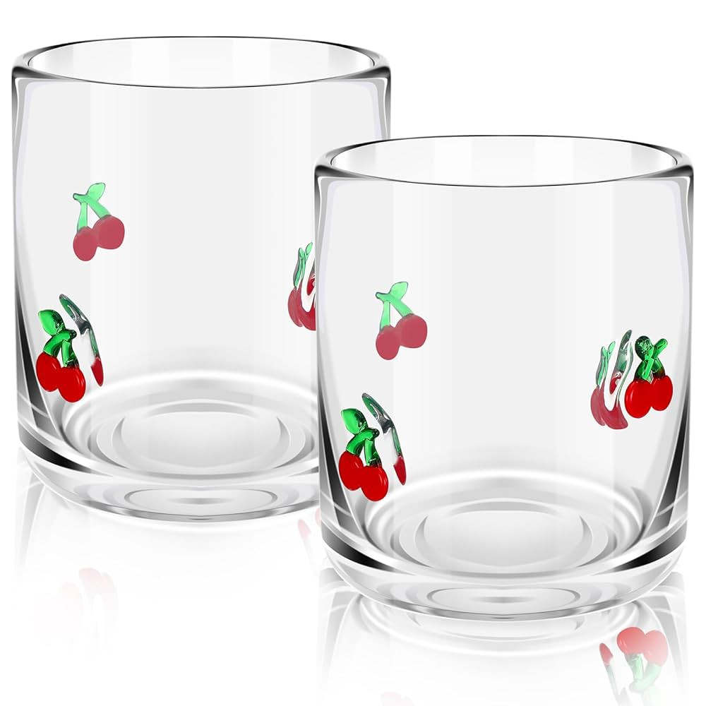 2 Pcs Cherry Icon Juice Glasses, 14oz Red Cherry Stemless Wine Drinking Juice Glass Cup for Birth... | Amazon (US)