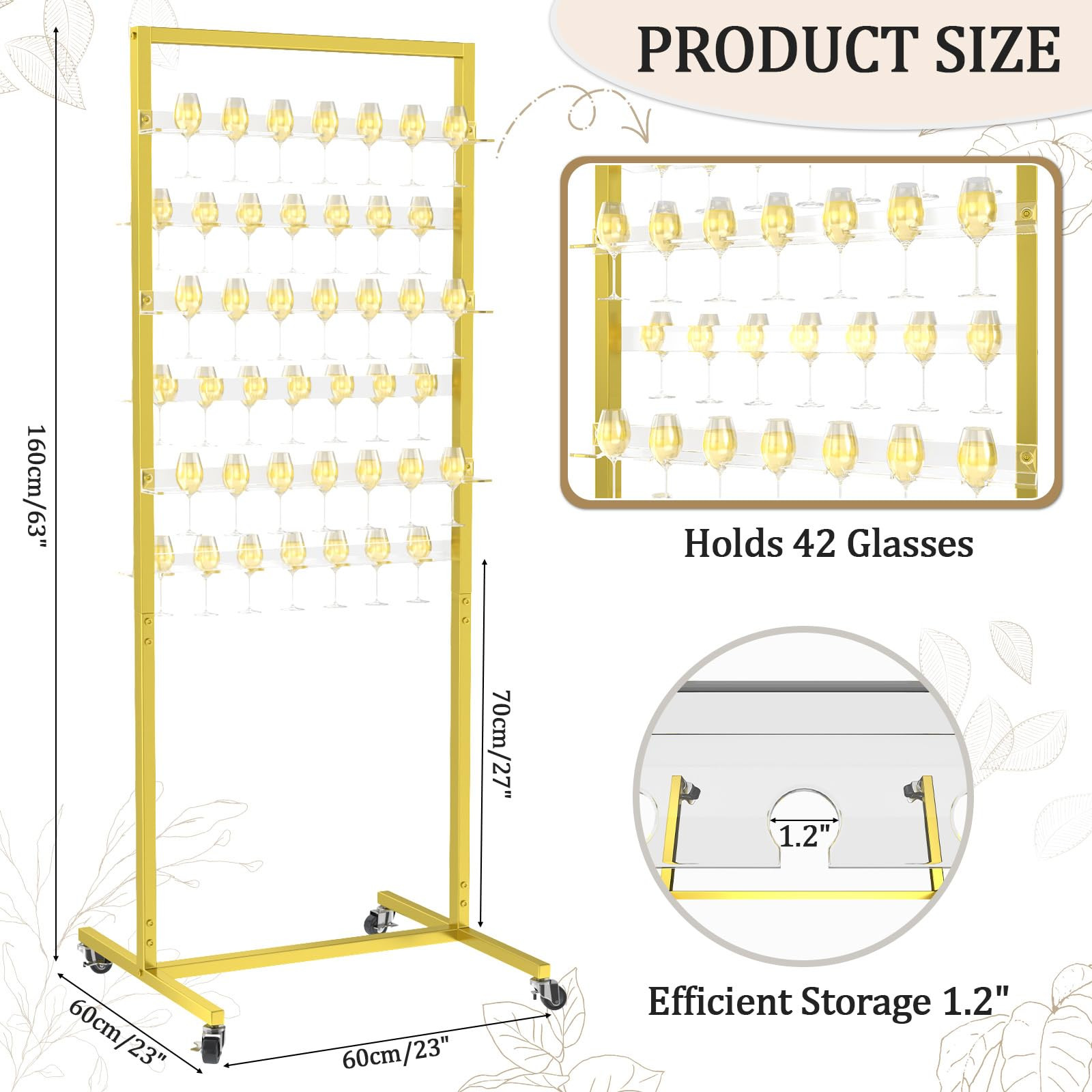 Elegant Champagne Wall Holder for Party – 6-Tier Display Stand on Wheels, Holds 42 Flutes, Idea... | Amazon (US)