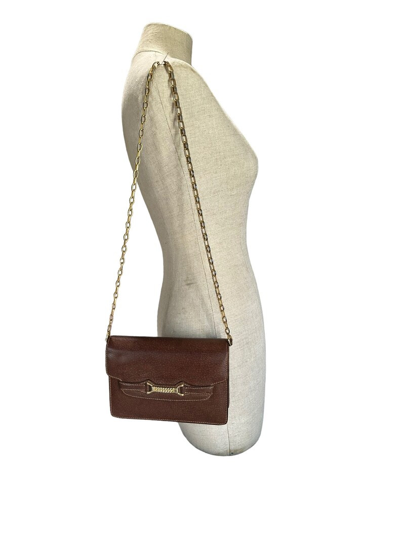 Amazing Vintage GUCCI 1955 Brown Leather Semi Structured Shoulder Bag Chain Link and Clutch - Ets... | Etsy (US)