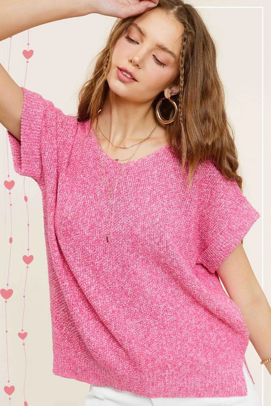 Soft Lightweight V-Neck Short Sleeve Sweater Top CANDY / L | Casual Chic Boutique