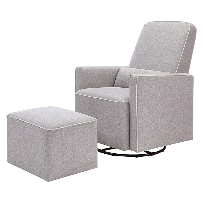 DaVinci Olive Upholstered Swivel Glider with Bonus Ottoman in Polyester Grey with Cream Piping, G... | Amazon (US)