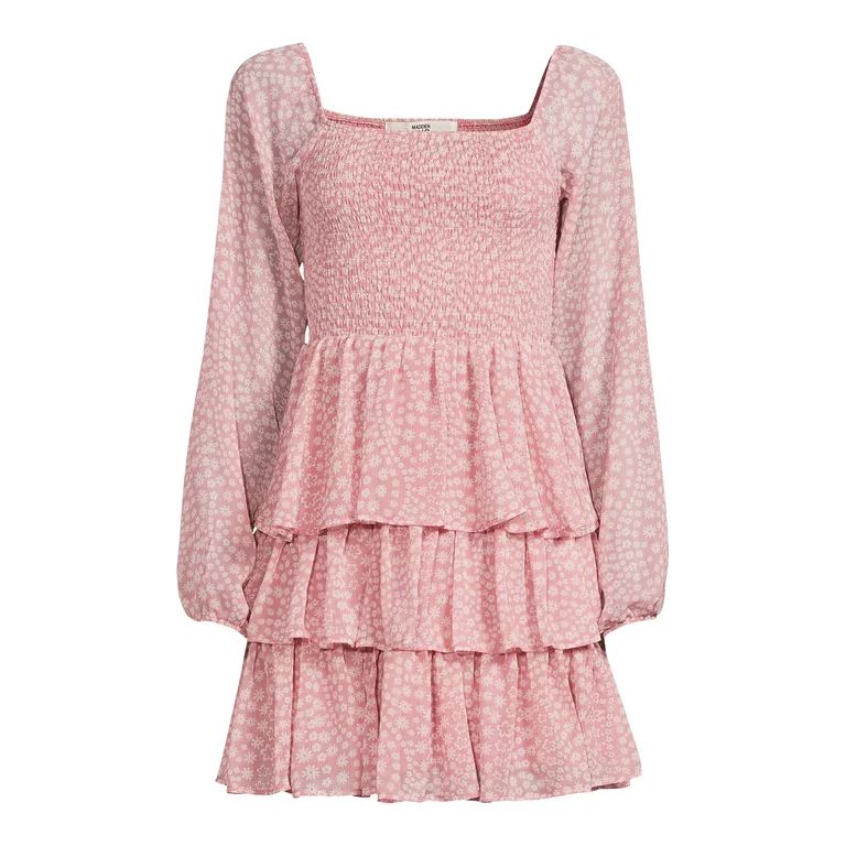 Madden NYC Women's and Juniors' Triple Ruffle Smocked Peasant Dress | Walmart (US)