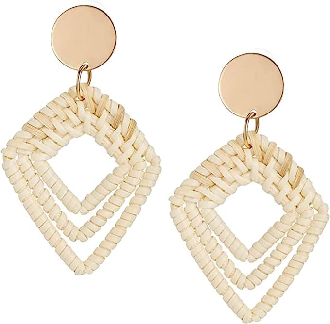 Boho Vintage Rattan Earrings Beach Style Raffia Tassel Earring for Women and Girls Everyday or Va... | Amazon (US)