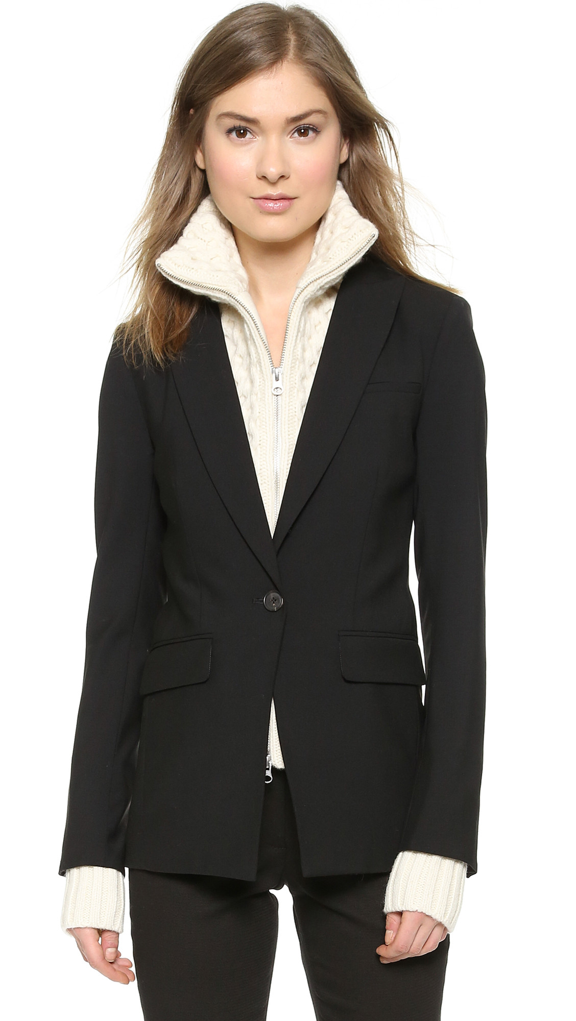 Veronica Beard Long & Lean Jacket With Upstate Dickey - Black/Ivory | Shopbop