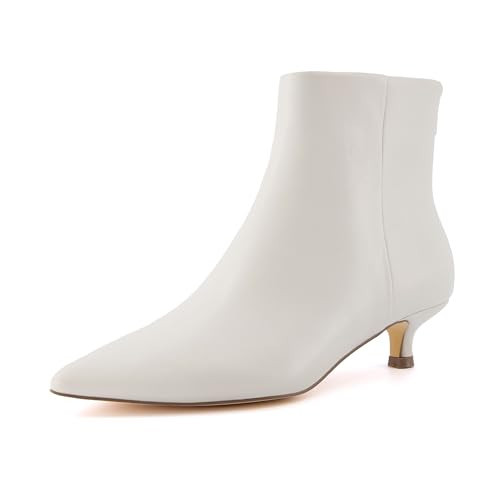 CUSHIONAIRE Women's Barbi Pointed Toe Kitten Heel Bootie – Soft Vegan Leather, and Back Zipper, kitten heel boots for women, CREAM 9.5W | Amazon (US)
