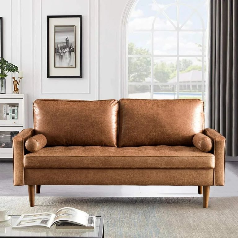 HOOOWOOO Loveseat Sofa Couch Suede Fabric Sofa Modern Accent Couch Lounge,Light Brown | Walmart (US)
