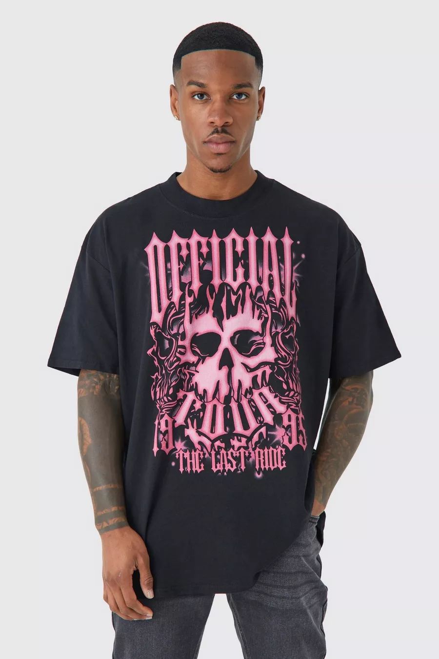 Oversized Gothic Skull Front & Back T-shirt | Boohoo.com (UK & IE)