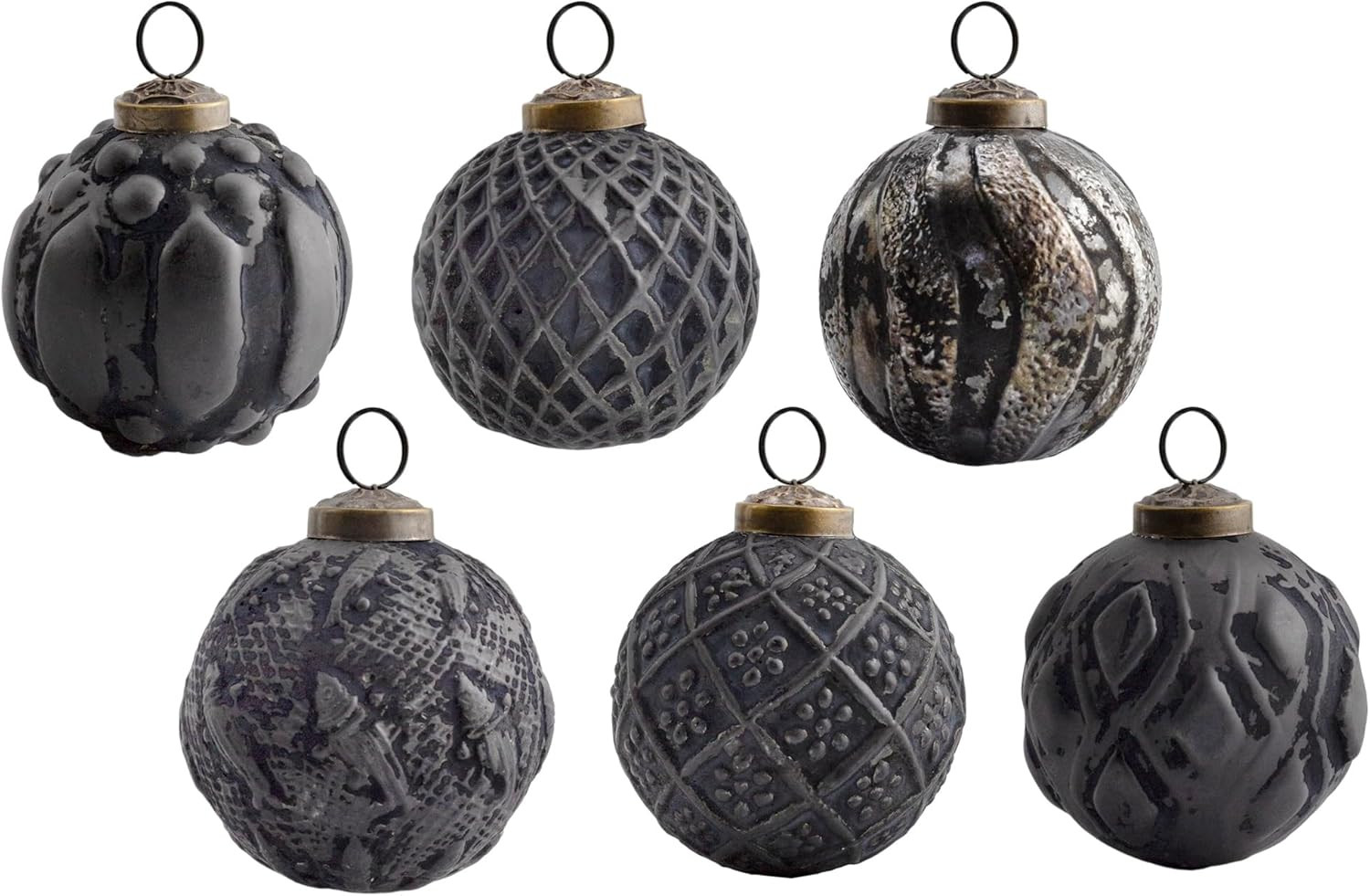 AuldHome Farmhouse Ball Ornaments (Set of 6, Matte Black); Distressed Metal Glass Ball Vintage St... | Amazon (US)