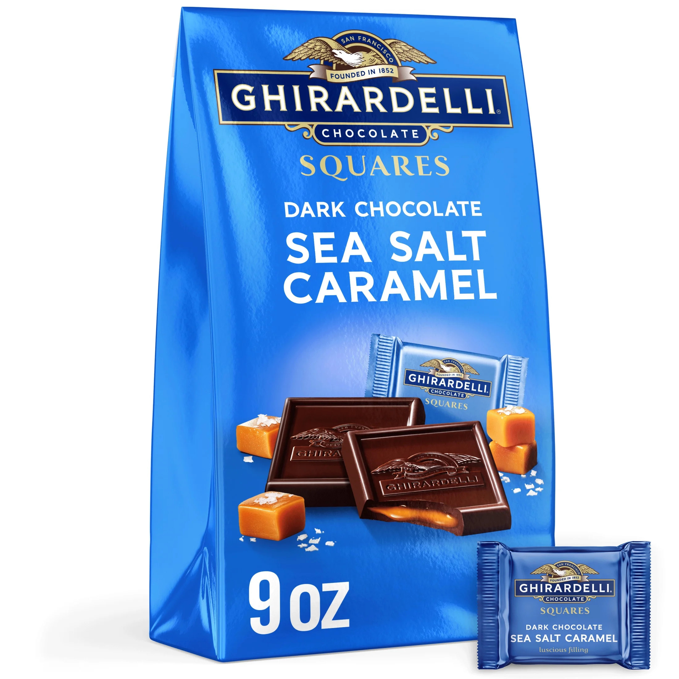 GHIRARDELLI Dark Chocolate Candy SQUARES with Sea Salt Caramel Filling, 9 oz Bag - Walmart.com | Walmart (US)