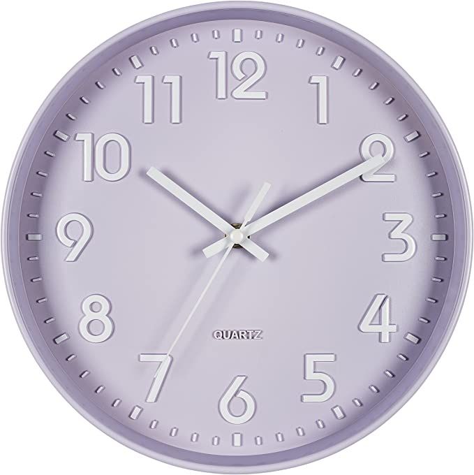 Bernhard Products Purple Wall Clock 10 Inch, Silent Non-Ticking, Quality Quartz 3D Numbers Batter... | Amazon (US)