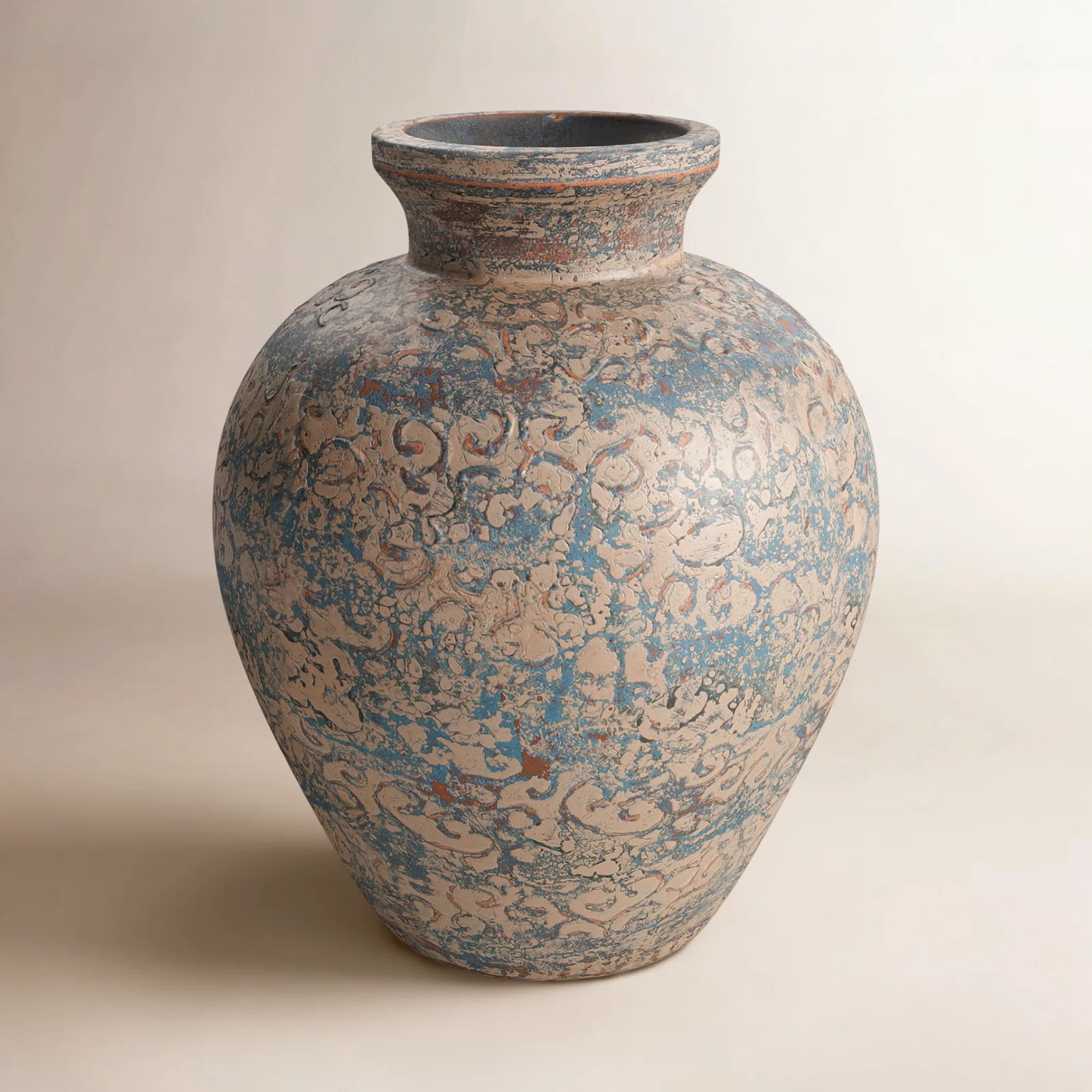 Winnetka Ceramic Handmade Antique Style Wide Rounded Scroll Decorative Beige Vase | Wayfair North America