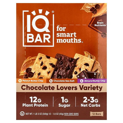 IQBAR, Plant Protein Bar, Chocolate Lovers Variety, 12 Bars, 1.6 oz (45 g) Each | iHerb