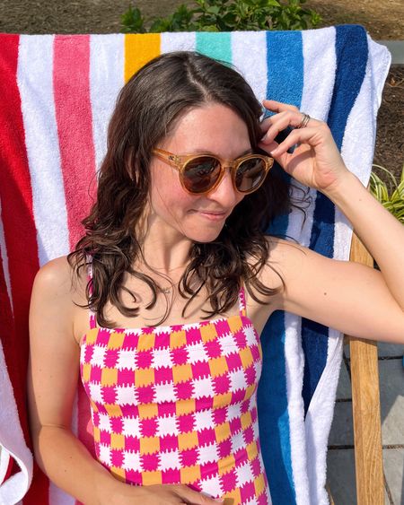 Bright printed bathing suits on rainbow striped towels all summer long 🌈

#LTKswim #LTKhome #LTKSeasonal