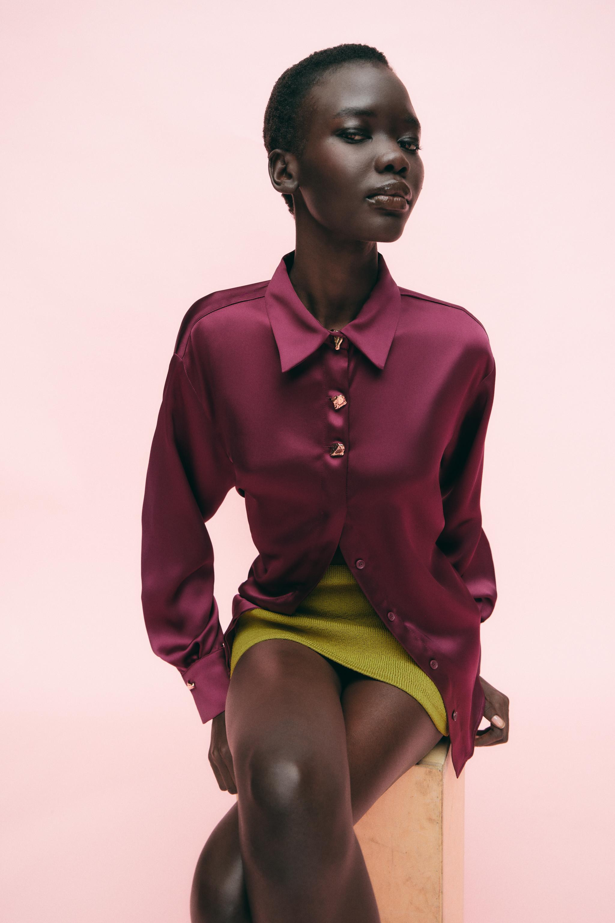 GOLD BUTTON SATIN EFFECT SHIRT | Zara US