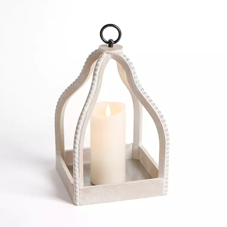 White Washed Beaded Open Lantern, 14 in. | Kirkland's Home