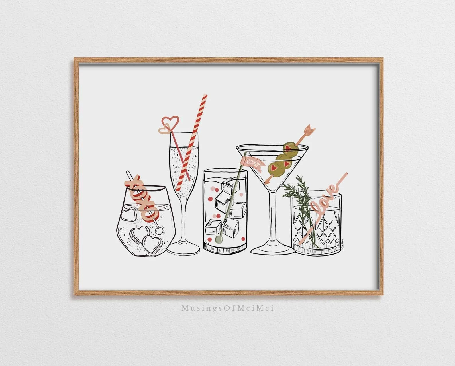 Bar Cart Print, Valentine's Day Cocktail Art, Cute Drinks Wall Art Print, Printable Wall Art, Val... | Etsy (US)