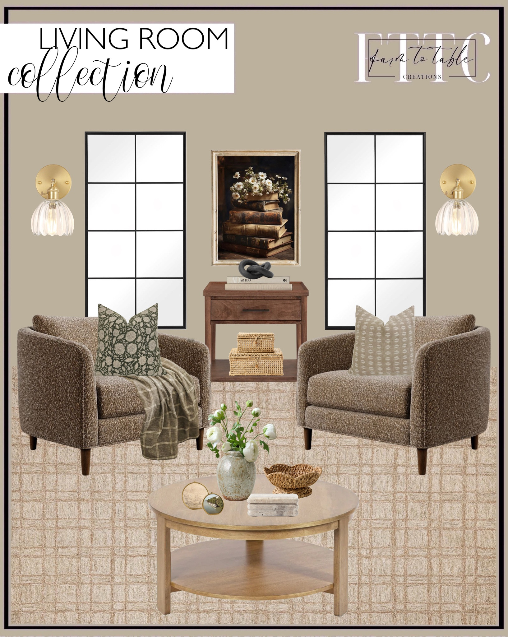 Curated Living Room Collection. Follow @farmtotablecreations on Instagram for more inspiration.

Loloi Chris Loves Julia x Polly. Remmy Armchair. Wall sconce with tulip glass shade. Wildflower art print. Coffee Table Books. Wonderland Book. Olga Solid Wood End Table with Storage. Aamnah Prayash Tiered Round Living Room Coffee Table. Cielo Cane Boxes (Set of 2). Ives Stone Box. Black infinity loop. Artisanal Skye Vase. Real Touch Ranunculus Stem. Solene Woven Scalloped Bowl. PILLOW COMBO || Set Of Three Pillow Covers, Cream Woven Striped, Green Floral, Tan Block Print, Sofa Pillow Set, Pillow Combo. Gray Throw Blanket 37x53 Inch, Windowpane Sofa Blanket, Decorative Throw Blanket, Minimalist Geometric Style. Wall Mirror. 

Living Room | Dining Room | Dining Room Artwork | Bathroom Finds | Bedroom Finds | Bedroom Furniture | nightstands | Home Decor| Fireplace Decor | Spring Refresh |  Bedroom Finds | Neutral Stems | Spring Stems | Bookshelf Decor | Bedroom Space | Cozy  Corner | Bathroom | Curated Entryway | Spring  Decor | End of Year Clearance | Trending Decor | Viral Decor  | Coffee Table Decor | Neutral Decor | Fall Stem Sale | Target Finds | Skinny Bench | Bedroom | Living Room | Breakfast Nook | Amazon Home | Target Sale | Loloi Rugs | Magnolia Home | console table | console table styling | faux stems | entryway space | front porch decor | neutral decor | entryway decor | cozy home | affordable decor |  home decor | home inspiration | console styling | entryway rug | cozy moody home | moody home decor | neutral home | bathroom decor | living room | spring decor | Hearth & Hand | Studio McGee | 2025 Home Trends | trending home | Crate&Barrel 




#LTKFindsUnder50 #LTKHome #LTKSaleAlert