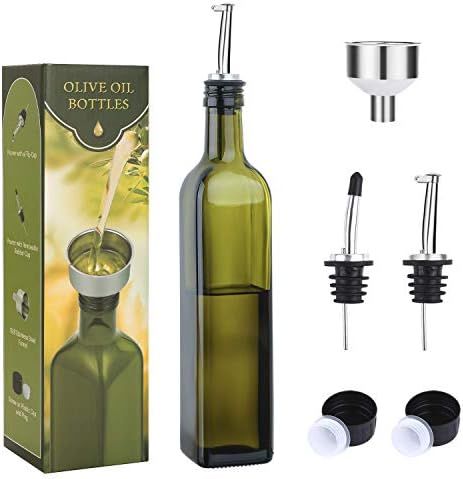 AOZITA 17oz Glass Olive Oil Bottle Dispenser - 500ml Green Oil and Vinegar Cruet with Pourers and... | Amazon (US)