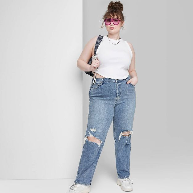 Women's Super-High Rise Distressed Straight Jeans - Wild Fable™ Medium Wash | Target