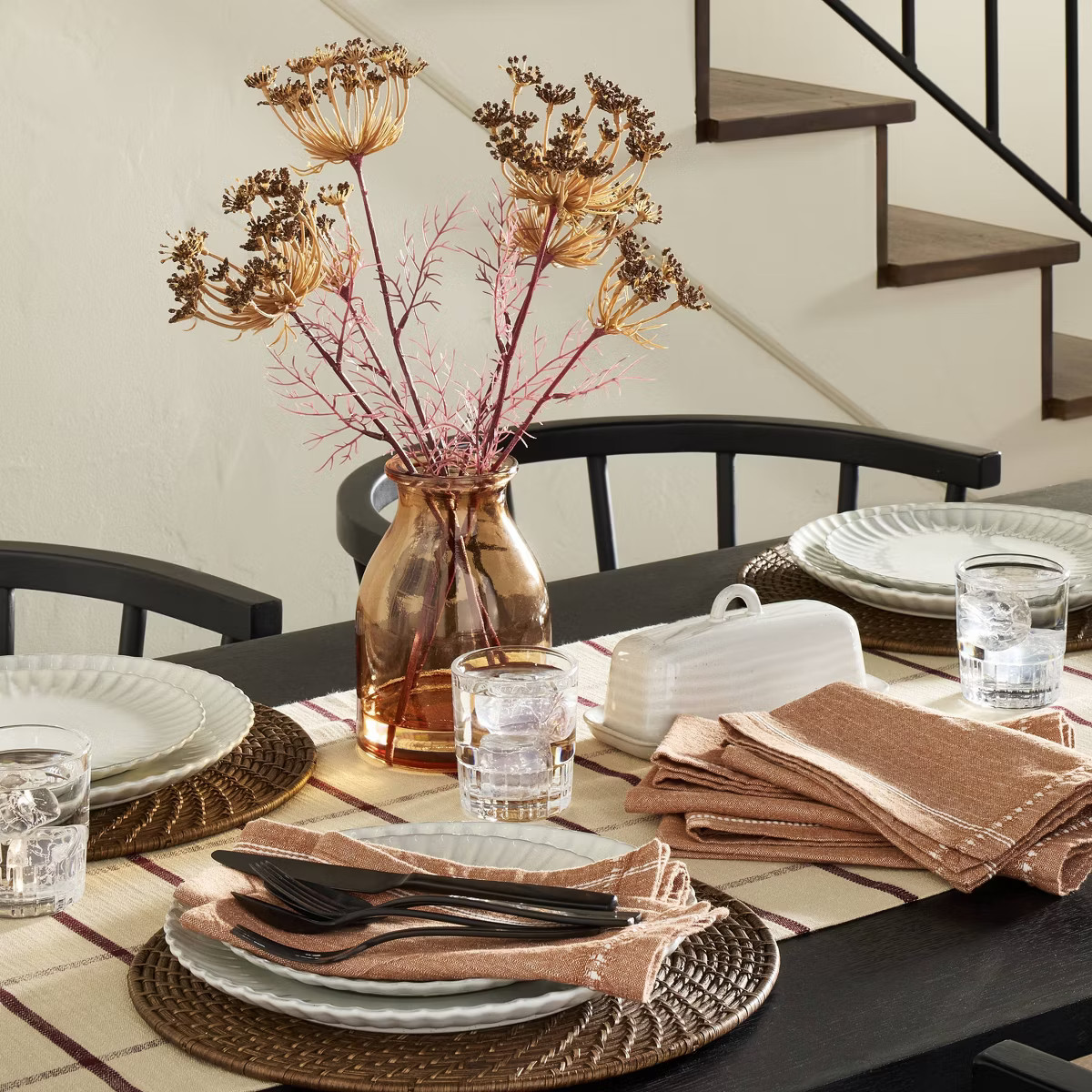 4pk Textured Stripe Border Cloth Napkins Rust - Hearth & Hand™ with Magnolia | Target