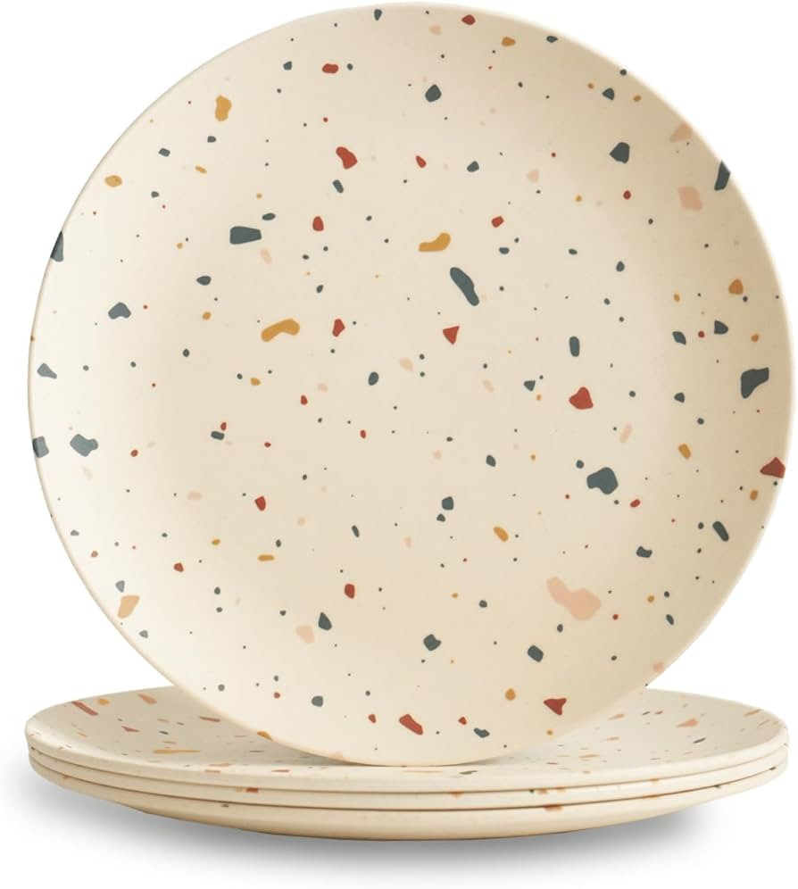 4-Pack Bamboo Fiber Dinner Plates - Alternative for Plastic Plates, Toddler & Kids Plates, Dishwa... | Amazon (US)