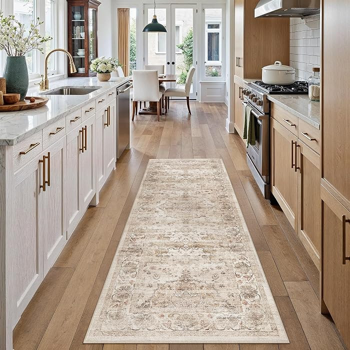 PureCozy Hallway Runner Rug 2x6 Beige Vintage Distressed Floral Tapis Salon Soft Low Pile Thin Th... | Amazon (CA)
