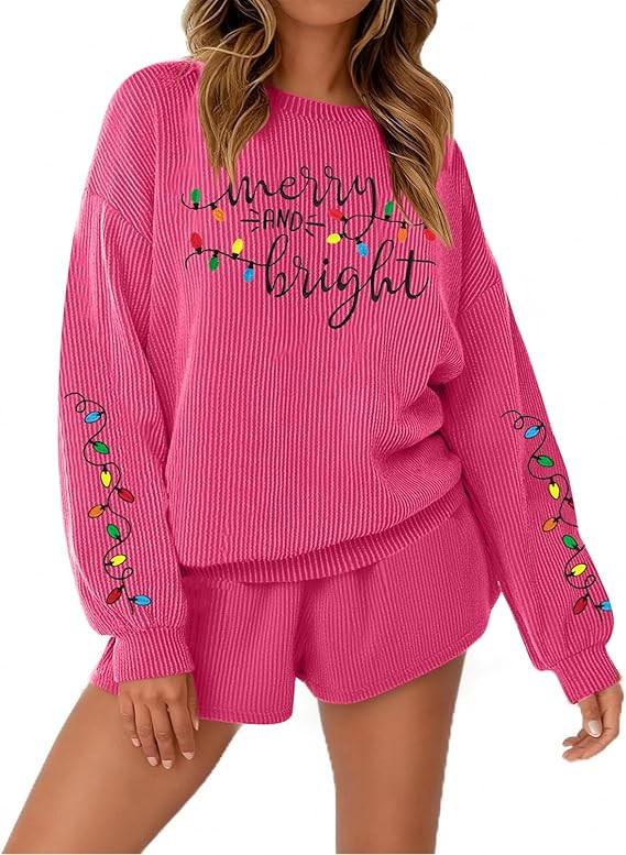 ASTANFY Christmas Sweaters Women 2 Piece Sets Matching Christmas Pajamas Long Sleeve Top and Shor... | Amazon (US)