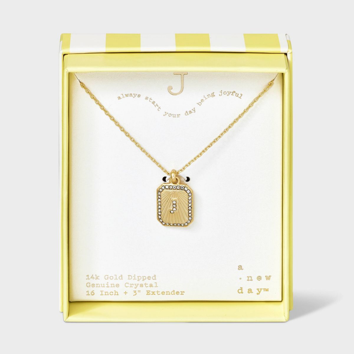 14K Gold Dipped Crystal Diamond Cut Initial Tag Pendant Necklace - A New Day™ Gold | Target