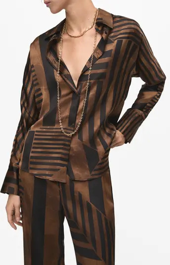 MANGO Stripe Satin Button-Up Shirt | Nordstrom | Nordstrom
