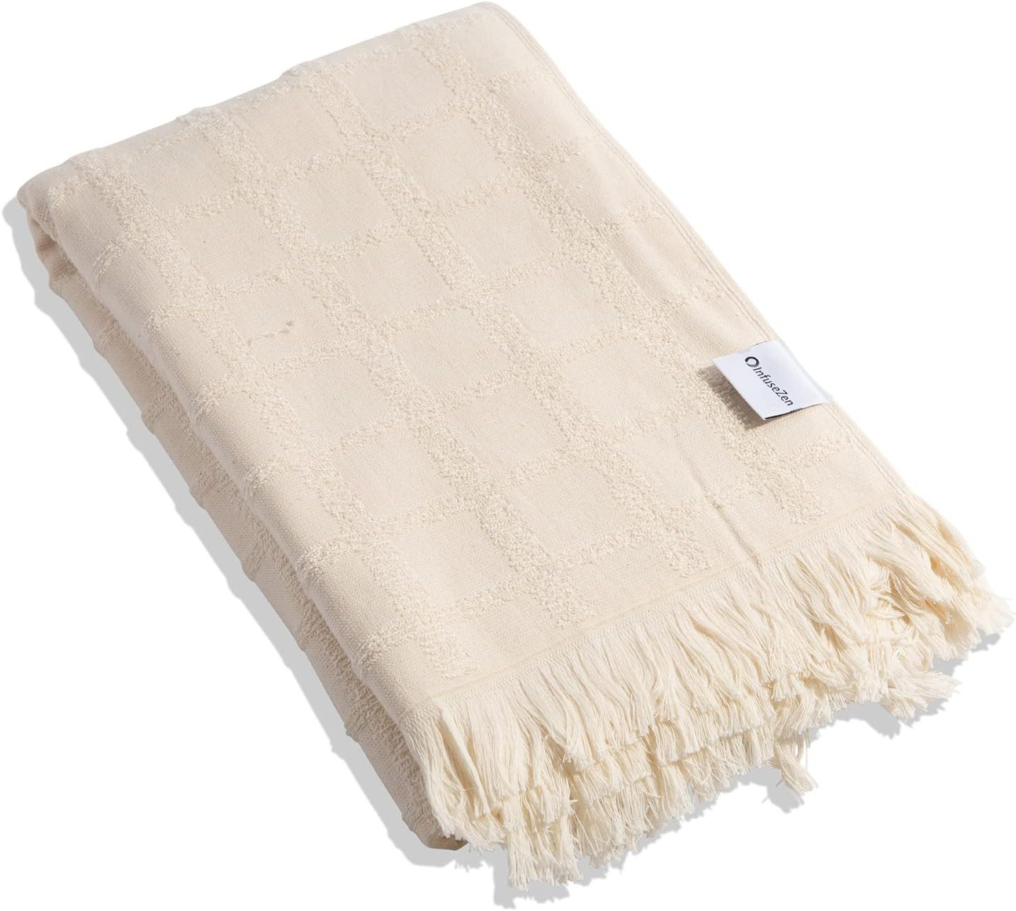 InfuseZen Thin Turkish Towel with Terry Cloth Lining– 100% Cotton Lightweight Towel for Bath or... | Amazon (US)