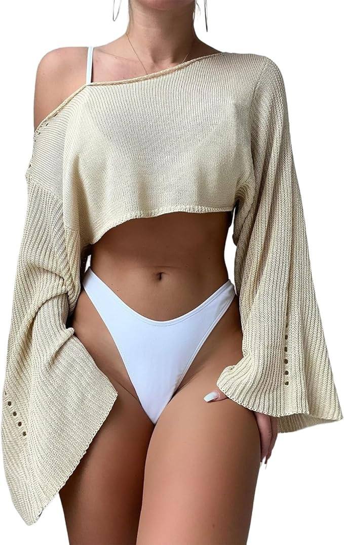 Corset Womens Tops, Sweaters for Women, Fall Sweaters Off The Shoulder Top Long Sleeve Hollow Out... | Amazon (US)