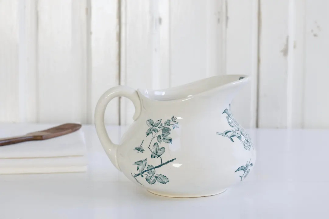 Antique BIRDS Pitcher, French White Ironstone Terre De Fer Jug With Green Floral and Foliage Tran... | Etsy (US)