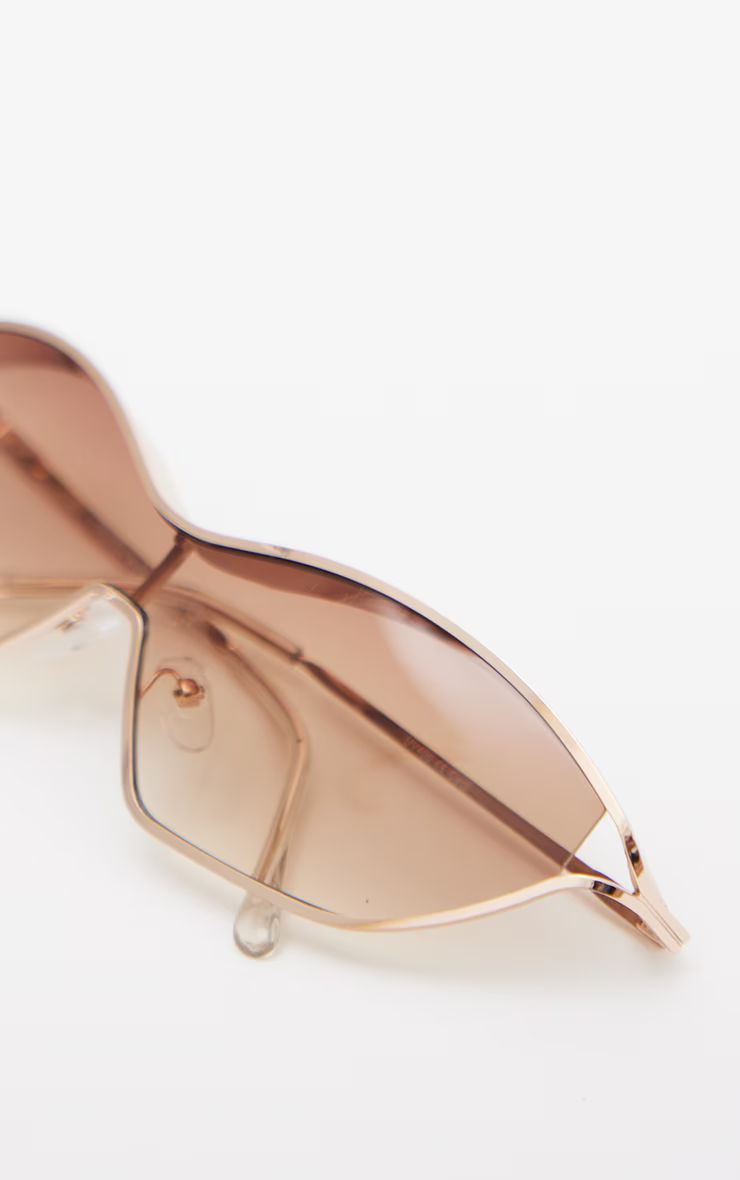 Gold Elongated Metal Frame Cat Eye Sunglasses | PrettyLittleThing US
