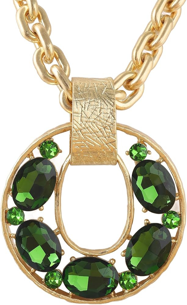 Women's Chunky Crystal Rhinestone Round Pendant Necklace Statement Necklace | Amazon (US)