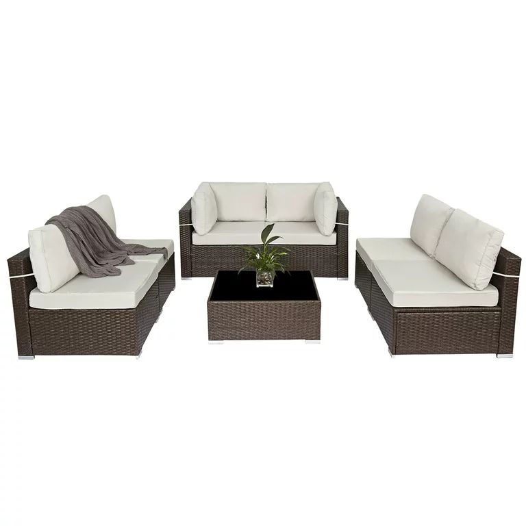 Cozyhom 7 Pcs Outdoor Patio Furniture Sets PE Rattan Wicker Sectional Sofa Set with Coffee Table,... | Walmart (US)