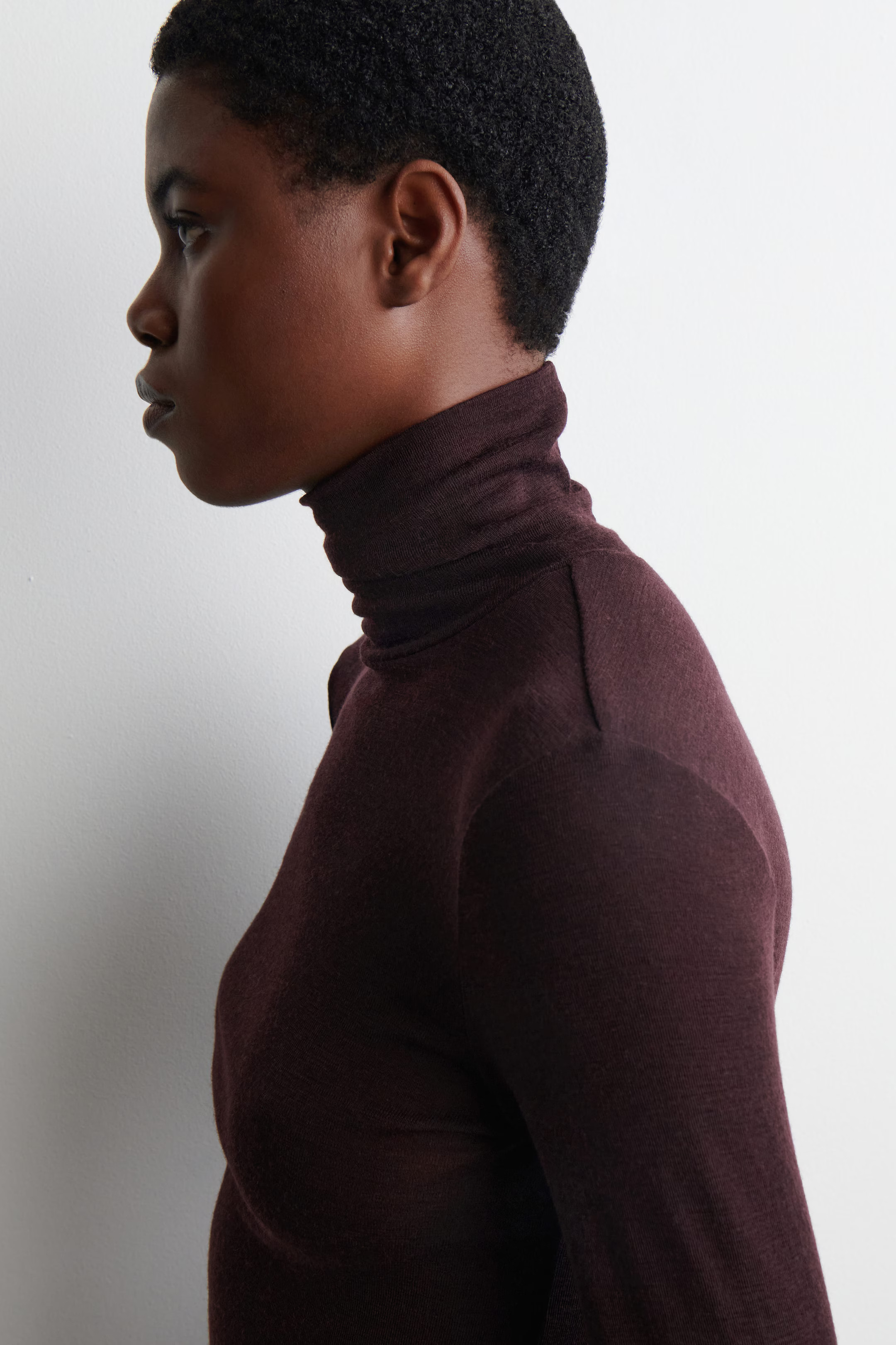 MERINO WOOL HIGH-NECK TOP - BURGUNDY MÉLANGE | COS GB | COS UK