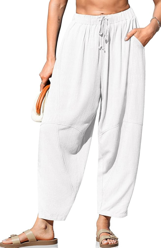 TARSE Women's Linen Harem Pants Casual Loose Fit Wide Leg Cropped Lightweight Drawstring Elastic ... | Amazon (US)