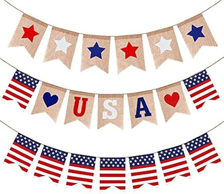 3Pcs Star and Stripes Burlap Banner - Independence Day 4th of July Patriotic Decorations, Fourth ... | Amazon (US)