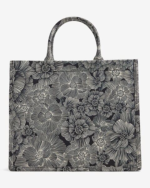 Black & White Floral Printed Tote Bag | Express